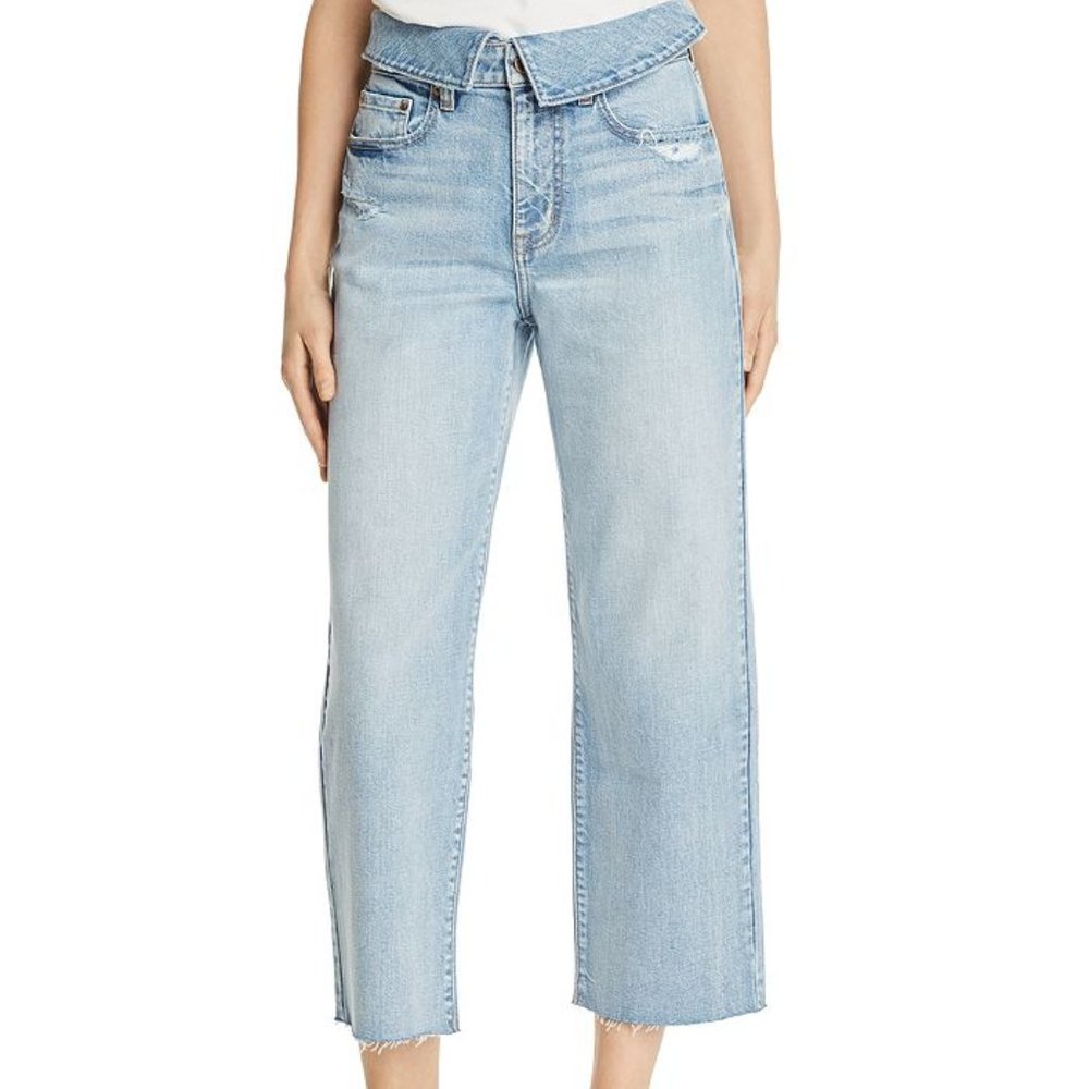 Pistola Cher Fold-Over Cropped Wide-Leg Jeans in Light Wash 26